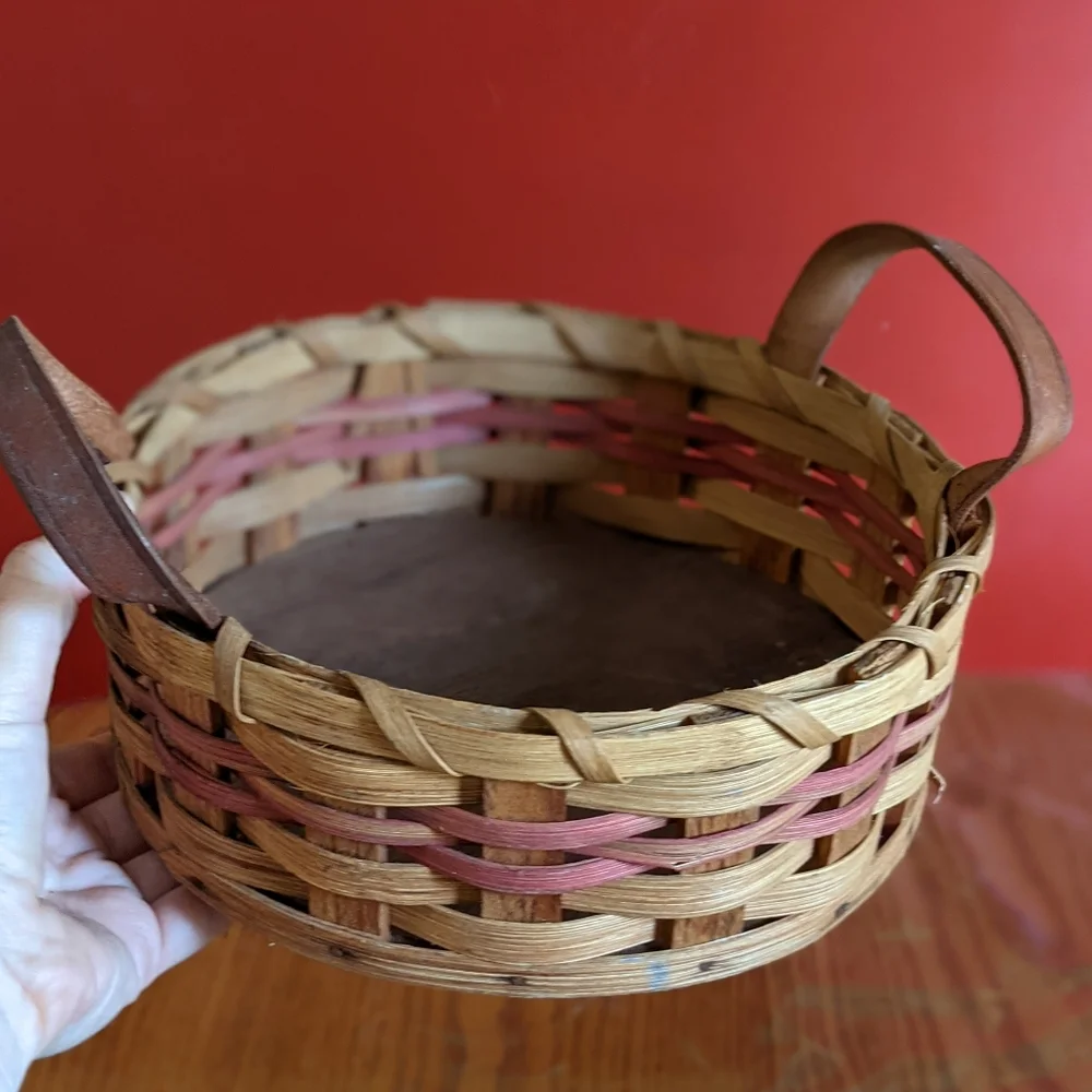 Woven Wooden Round Basket with handles